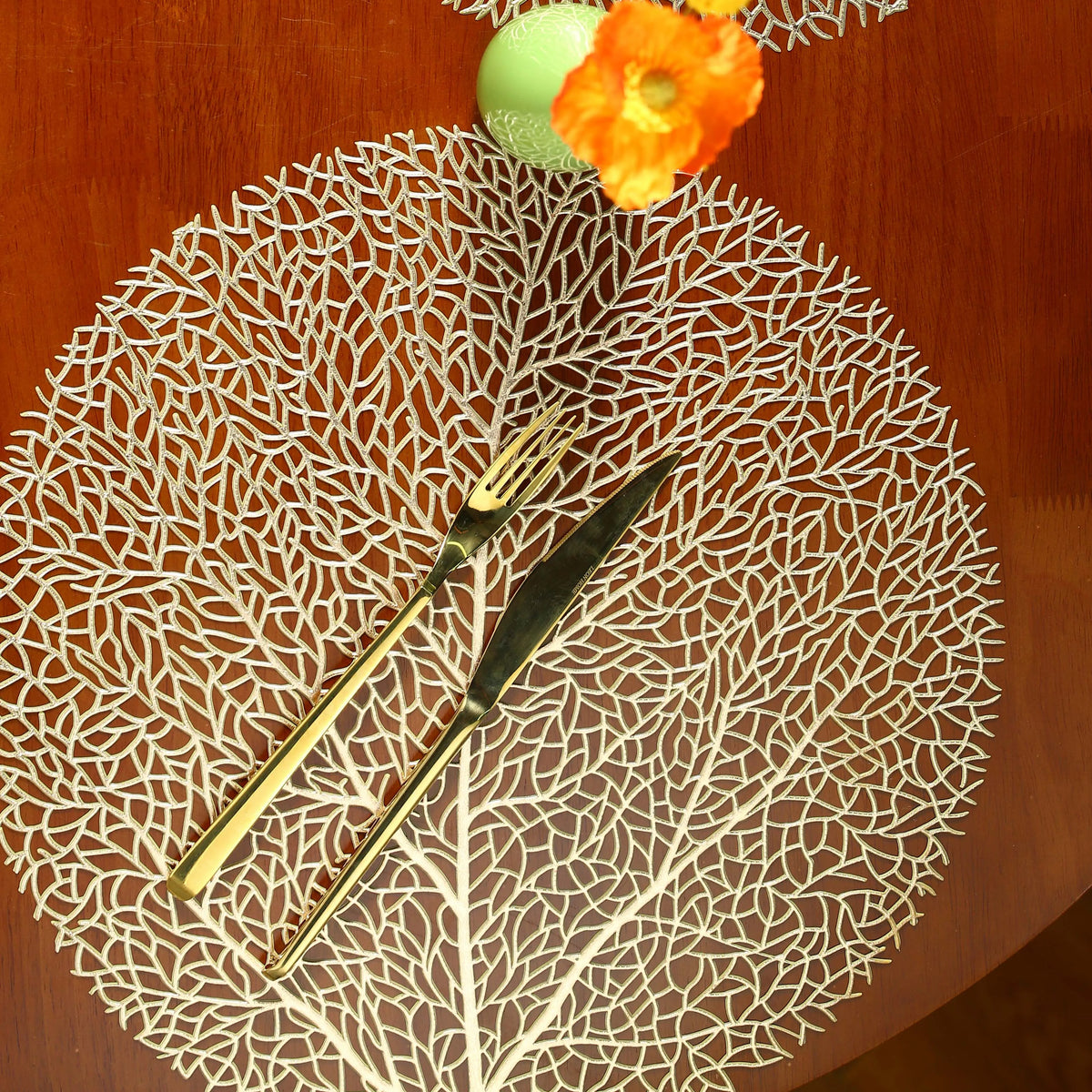 GILVORA - Set of Four Gold Leaf Placemats for Table Protection