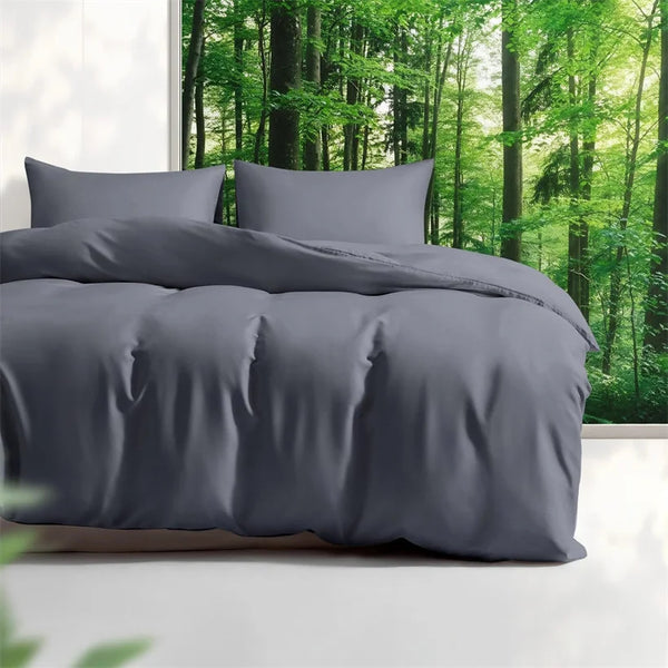 Luxury Bamboo Bedding Set with Duvet Cover Bed Sheet Pillowcases Solid Color 100% Bamboo Viscose Bedsheet Double Queen King Size