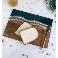 Wave Resin Acacia Cutting Board, Wooden Charcuterie Board for Meat/Fruit, Ocean Design Kitchen Chopping Block
