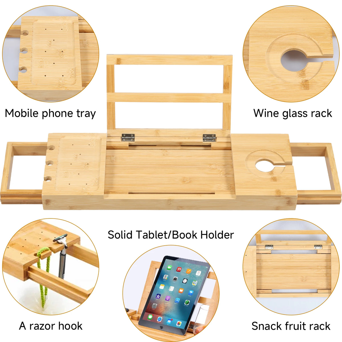 SOAKIVA - Adjustable Bamboo Bath Tray for Relaxed Soaking