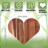 Wooden Heart Shaped Cutting Board 35.5x29.5cm for Valentine’S Dinner Smooth Surface Multipurpose Portable Serving Platter
