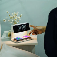 Nachtlampje met LCD Wekker en Draadloze Oplader 3-in-1 Touch Bediening