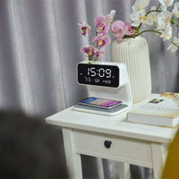 Nachtlampje met LCD Wekker en Draadloze Oplader 3-in-1 Touch Bediening