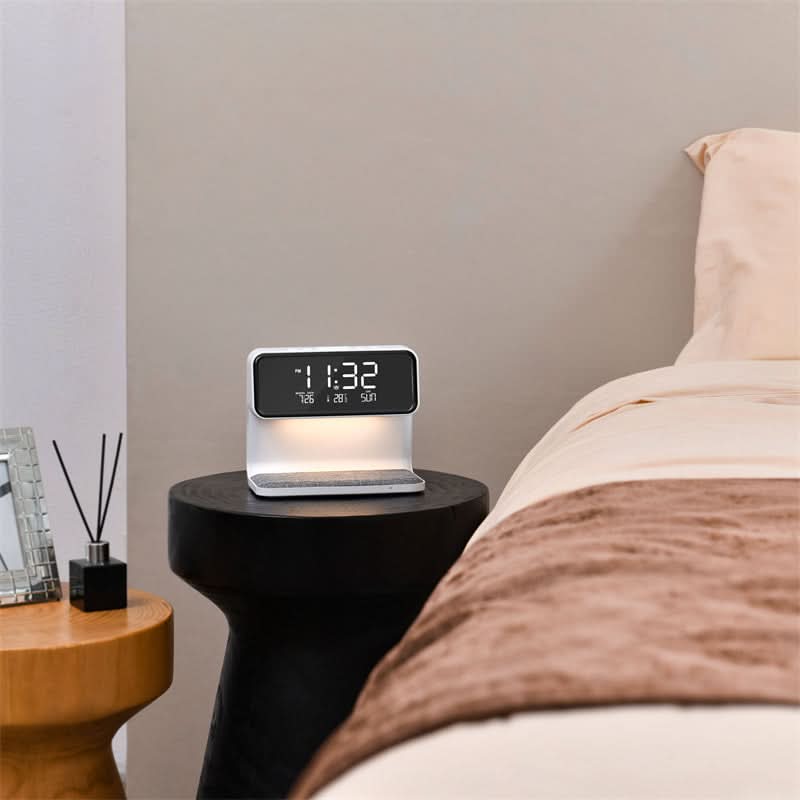 NOCYLUM - Space-Saving Bedside Lamp, Alarm Clock And Wireless Charger