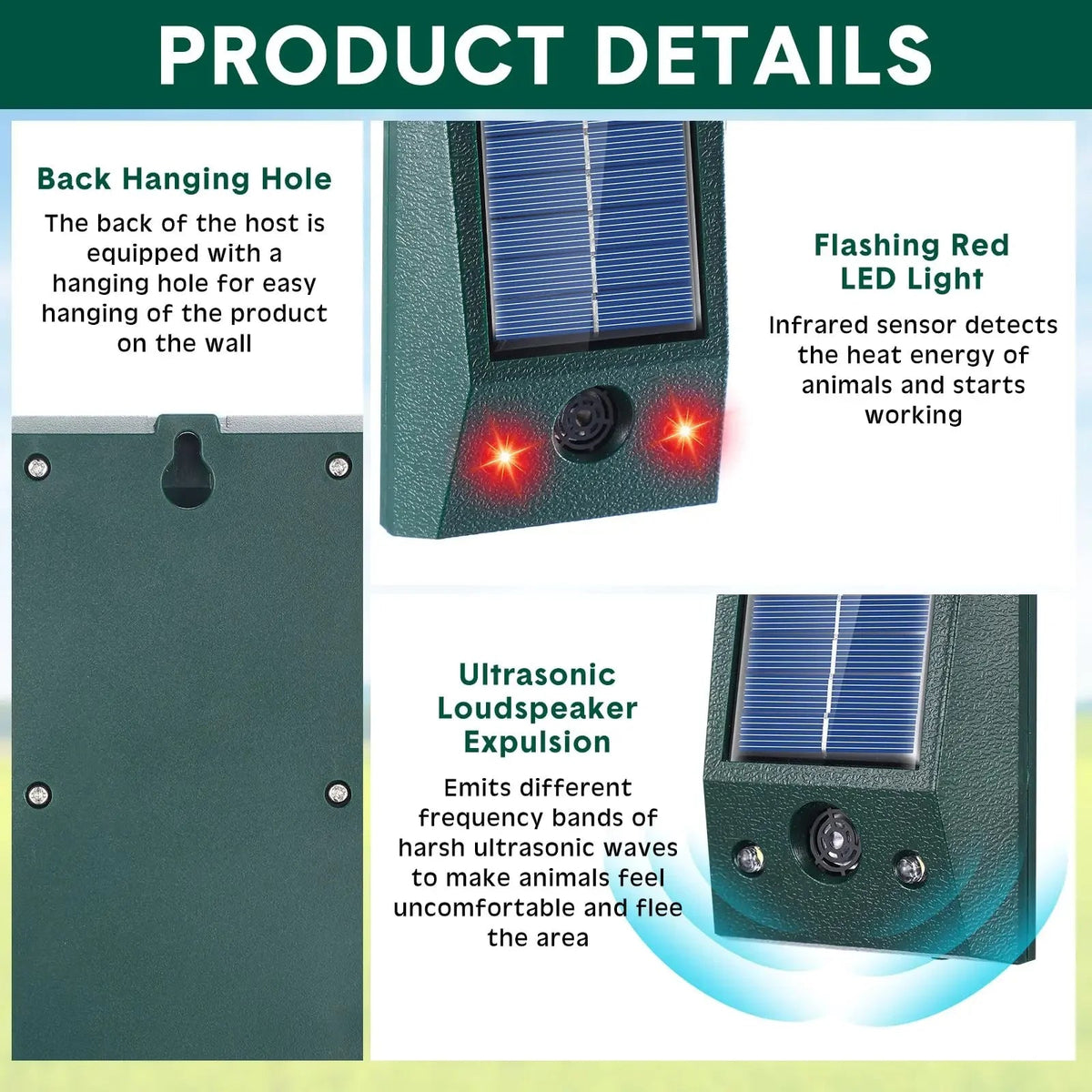 SONICGUARD - Solar Ultrasonic Bird Repeller for Peaceful Outdoor Spaces