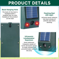 SONICGUARD - Solar Ultrasonic Motion-Detect Bird Repellent