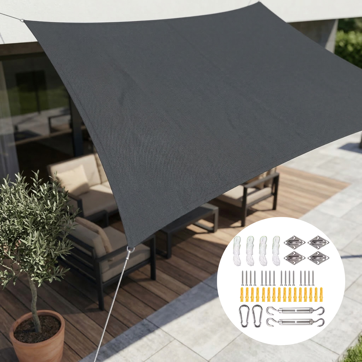 VELNARO - Rectangular Shade Sail for UV and Rain Protection