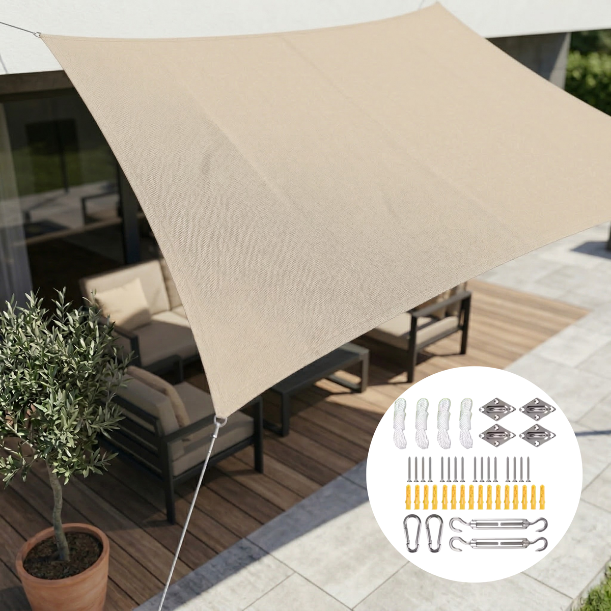 VELNARO - Rectangular Shade Sail for UV and Rain Protection