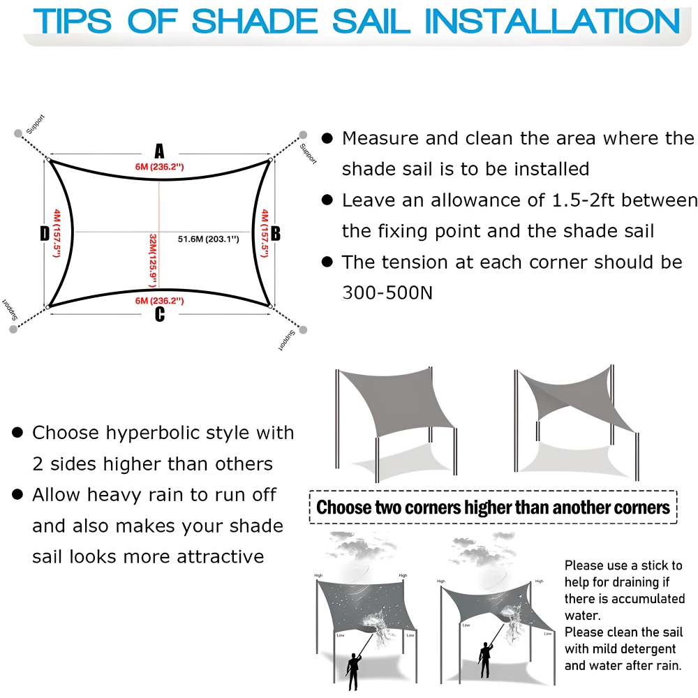 VELNARO - Rectangular Shade Sail for UV and Rain Protection