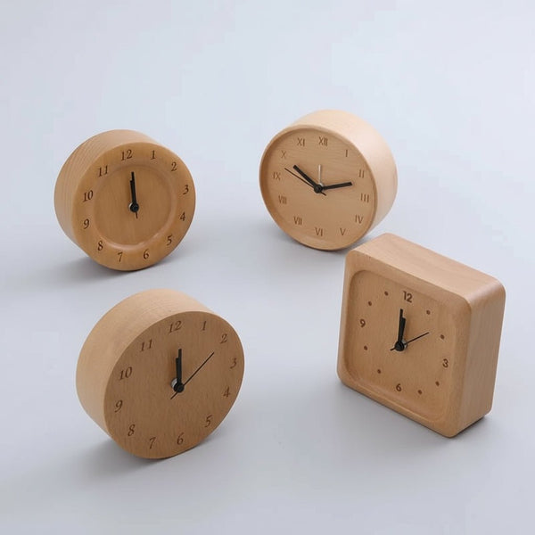 Wekker van Massief Beukenhout met Analoog Uurwerk en Stil Mechanisme