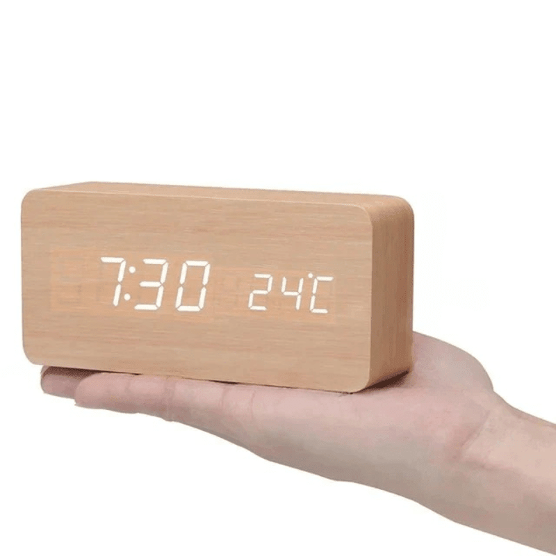 WOODSENSE - Wooden LED Alarm Clock with Sound-Activated Display