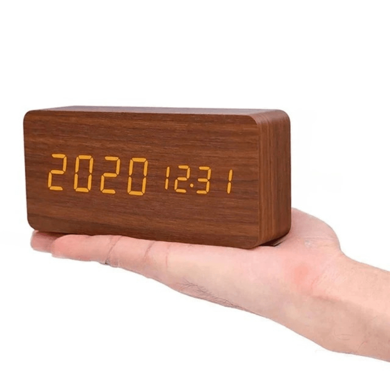 WOODSENSE - Wooden LED Alarm Clock with Sound-Activated Display