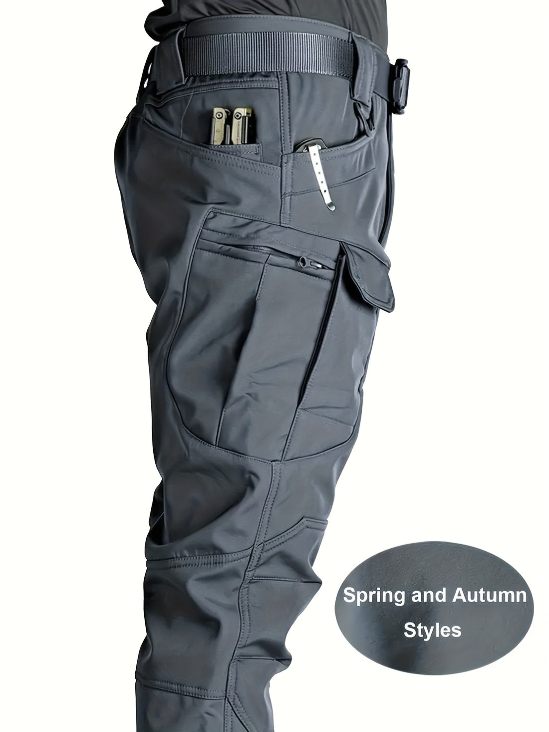 Spring/Autumn Style Men's Tactical Cargo Pants, Slightly Stretch Fabric, Soft and Breathable, Multi-Pocket, Suitable for Casual Outings, No Belt