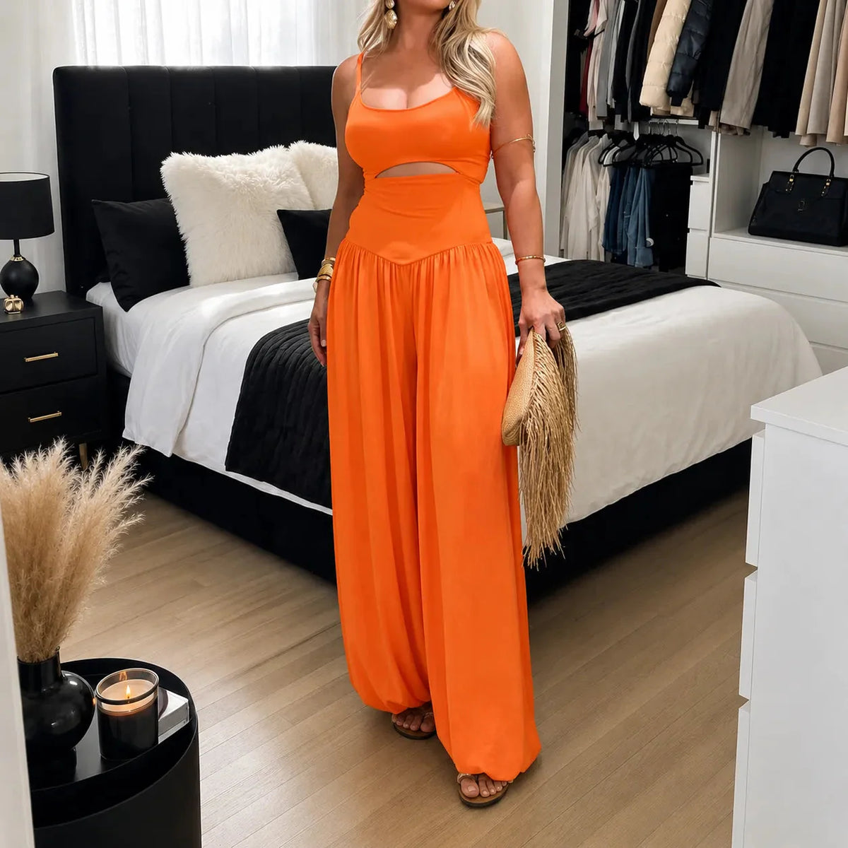 CINZARA - Cutout Wide-Leg Jumpsuit for an Effortless Silhouette