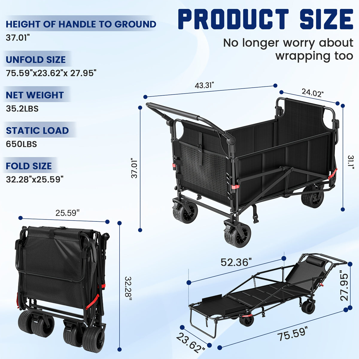 FOLVENA - Convertible Wagon Chair for Mobile Outdoor Comfort