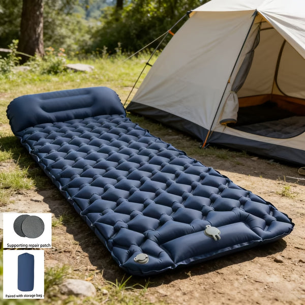 Single-Person Outdoor Inflatable Sleeping Pad with 1-Minute Quick Inflation, Essential for Camping, Hiking, and Picnics. Lightweight, Portable, and Foldable Moisture-Proof Mat, a Must-Have Outdoor Gear for Summer Outings. Includes a Matching Color