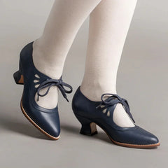 ELDOVRA - Edwardian Leather Heels for Comfortable All-Day Walking