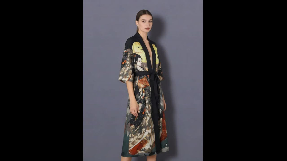 KAVYORI - Satin Kimono Cover-Up for Effortless Layered Style