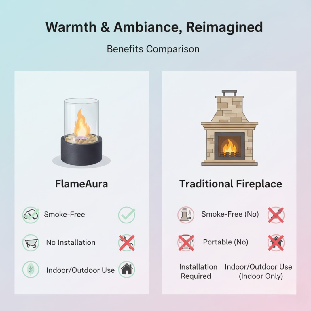 IGNELORA - Tabletop Bioethanol Fireplace for Smoke-Free Ambience