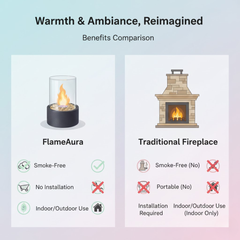 IGNELORA - Tabletop Bioethanol Fireplace for Smoke-Free Ambience