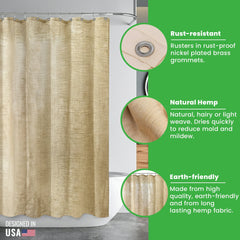 HEMVARA - Organic Hemp Shower Curtain for Liner-Free Bathing