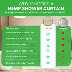 HEMVARA - Organic Hemp Shower Curtain for Liner-Free Bathing