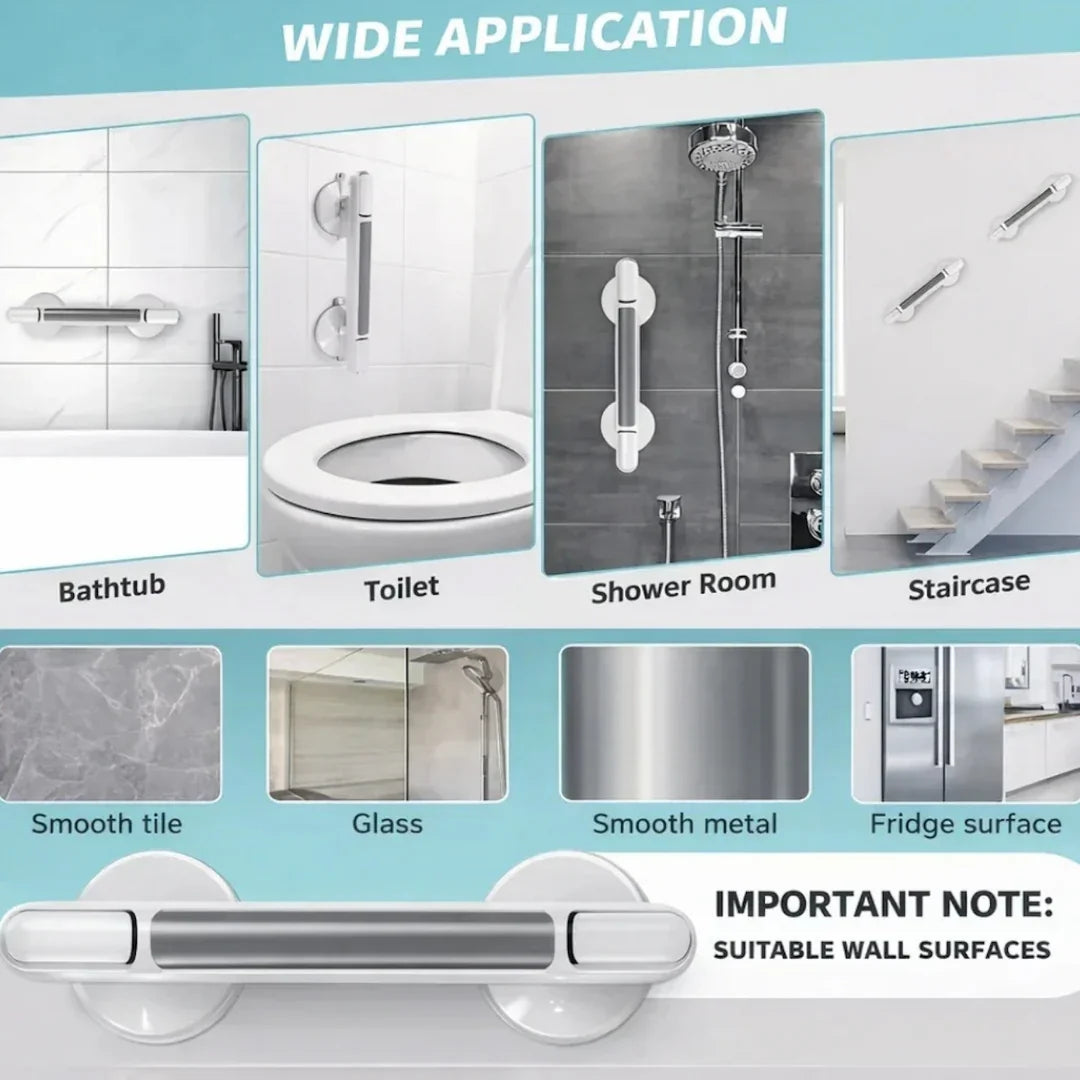 TILVORA - No-Drill Suction Grab Bar for Steadier Bathroom Support