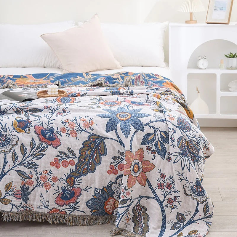 FLORAVYN - Reversible Floral Cotton Throw That Elevates Any Sofa