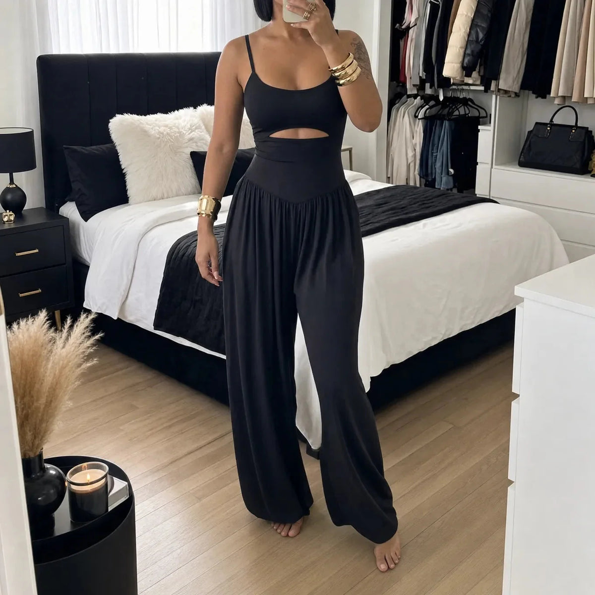 CINZARA - Cutout Wide-Leg Jumpsuit for an Effortless Silhouette