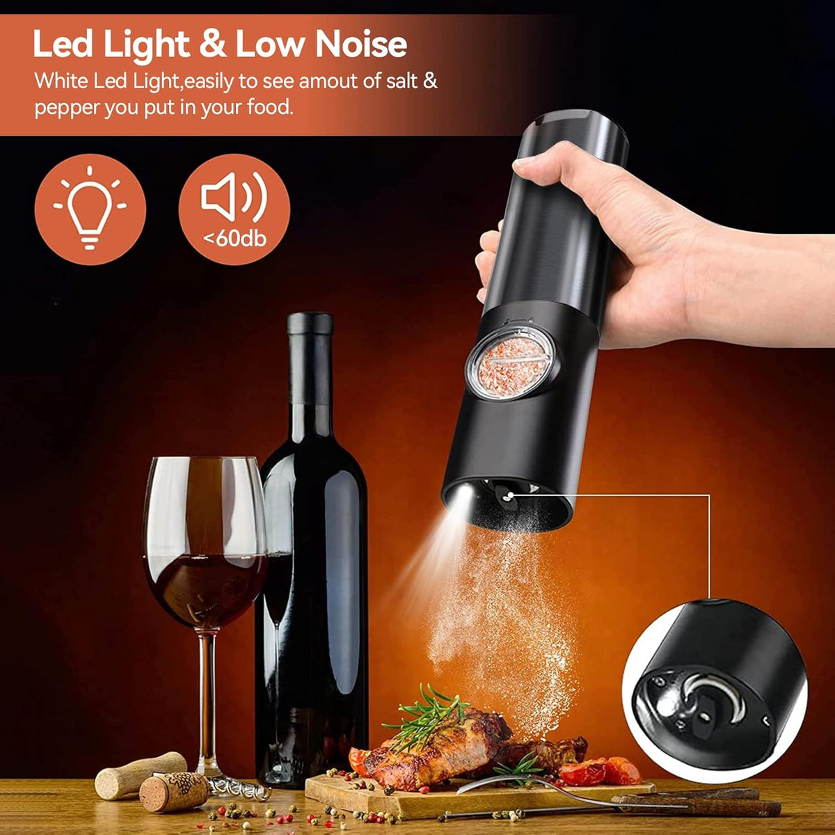 PEPRILO - Rechargeable Electric Mill Set for One-Handed Seasoning