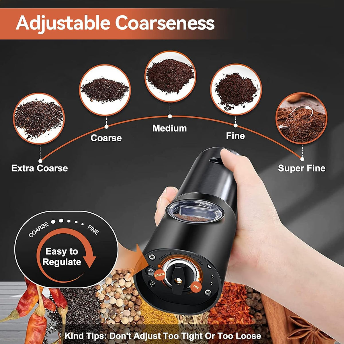 PEPRILO - Rechargeable Electric Mill Set for One-Handed Seasoning
