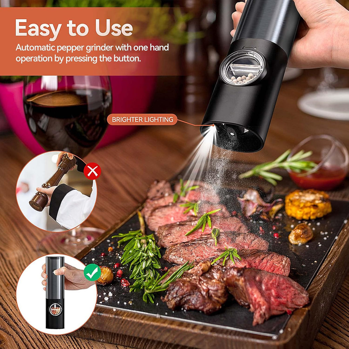 PEPRILO - Rechargeable Electric Mill Set for One-Handed Seasoning