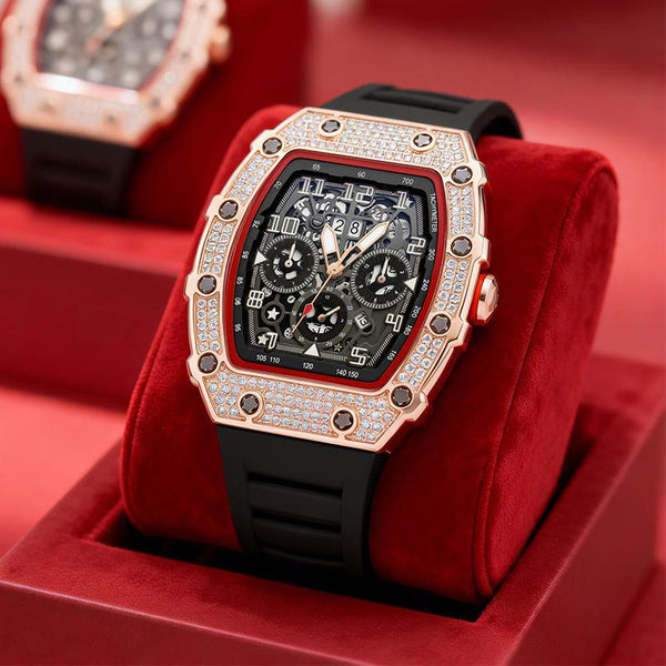 📢📢40% OFF !! ⏰ Luxury Men's Tonneau-Shaped Watch with Rhinestone Embellishment