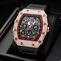 📢📢40% OFF !! ⏰ Luxury Men's Tonneau-Shaped Watch with Rhinestone Embellishment