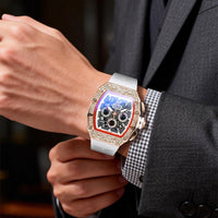 📢📢40% OFF !! ⏰ Luxury Men's Tonneau-Shaped Watch with Rhinestone Embellishment